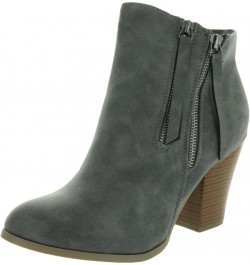 Brinley Co. Womens Faux Leather Stacked Wood Heel Double Zipper Booties Grey $22.00 Boots