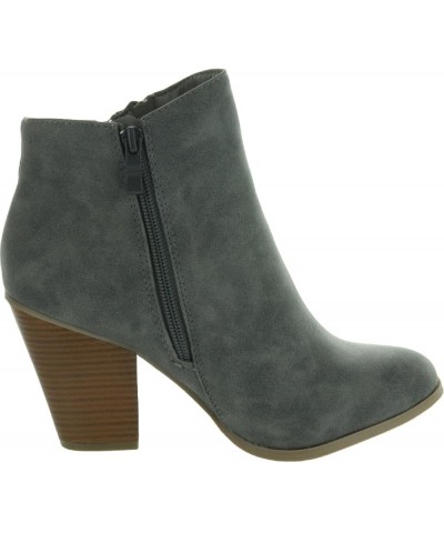 Brinley Co. Womens Faux Leather Stacked Wood Heel Double Zipper Booties Grey $22.00 Boots