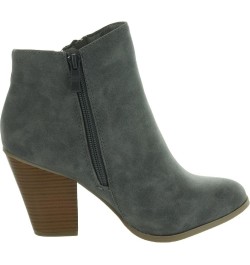 Brinley Co. Womens Faux Leather Stacked Wood Heel Double Zipper Booties Grey $22.00 Boots