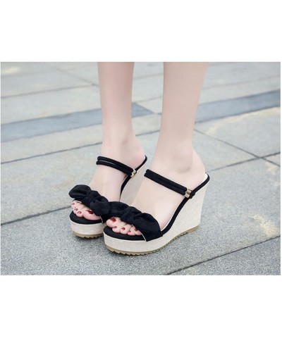 Wedge Sandals for Women Elegant Summer Open Toe Slip On Platform Sandals Womens Daily Wear Roman High Heel Outdoor Shoes Blac...