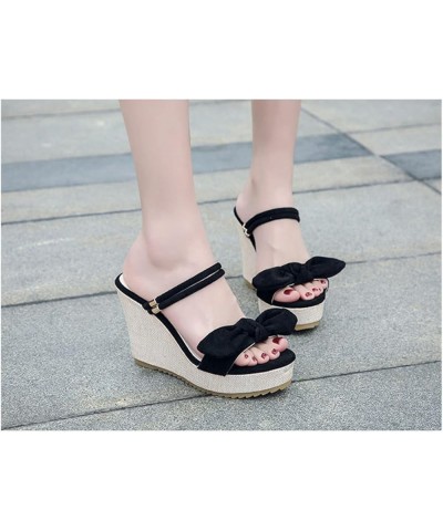 Wedge Sandals for Women Elegant Summer Open Toe Slip On Platform Sandals Womens Daily Wear Roman High Heel Outdoor Shoes Blac...