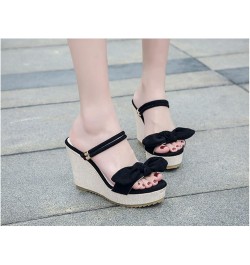 Wedge Sandals for Women Elegant Summer Open Toe Slip On Platform Sandals Womens Daily Wear Roman High Heel Outdoor Shoes Blac...