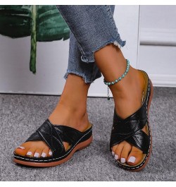 Orthopedic Sandals for Women with Arch Support Casual Platform Open Toes Slides Low Wedge Anti-Slip Walking Shoes (Color : Br...