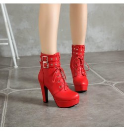 Synthetic Fashion Round Toe Block Heel Zipper Buckle Strap High Heel with 11 cm Platform Ankle Boots for Women Big Size T33-2...