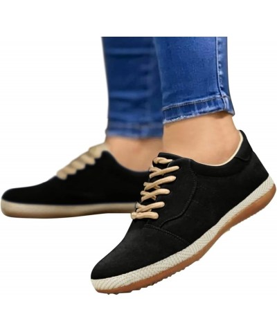 Color Comfortable Breathable Toe Solid Round Casual Up Women Flat Shoes Lace Single Womens Casual Shoes Size 8 1/2 Black $12....