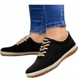 Color Comfortable Breathable Toe Solid Round Casual Up Women Flat Shoes Lace Single Womens Casual Shoes Size 8 1/2 Black $12....