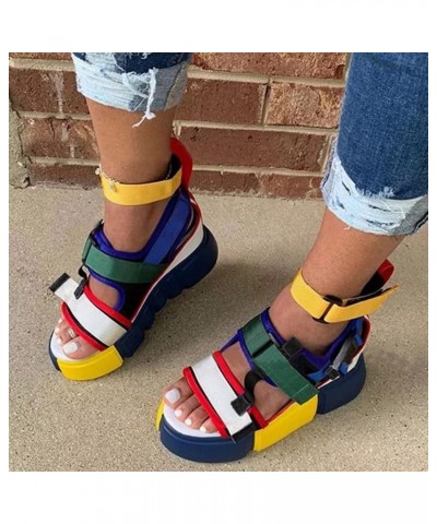 Women Strappy Platform Sandals Womens Open Toe Platform Casual Shoes Wedge Heel Colorblock Ankle Strap Sandals (Yellow, 6) 6 ...