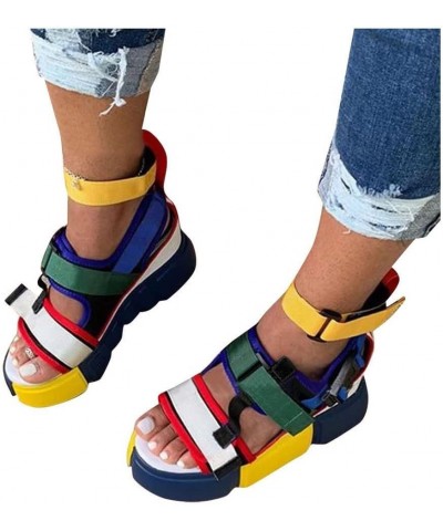 Women Strappy Platform Sandals Womens Open Toe Platform Casual Shoes Wedge Heel Colorblock Ankle Strap Sandals (Yellow, 6) 6 ...