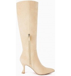 Womens Suede Knee High Boots Kitten Heel Pointed Toe Fall Fashion Comfortable Shoes with Side Zipper Beige $33.27 Boots