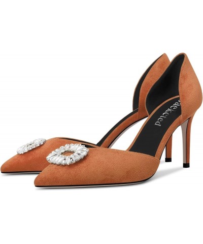 Women High Heel Pointed Toe Pumps Two-Piece Slip-on Rhinestone Crystal Casual Dress 3.2 Inches Heels Brown $35.04 Pumps