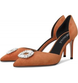 Women High Heel Pointed Toe Pumps Two-Piece Slip-on Rhinestone Crystal Casual Dress 3.2 Inches Heels Brown $35.04 Pumps