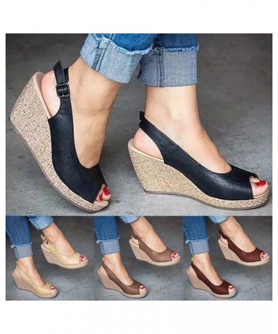 Wedge Heeled Sandals for Women,Pink Patchwork Fish Mouth Sandal Slingback Slip on Casual Open Toe Sandals B Coffee $21.55 San...