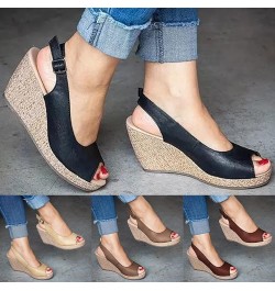 Wedge Heeled Sandals for Women,Pink Patchwork Fish Mouth Sandal Slingback Slip on Casual Open Toe Sandals B Coffee $21.55 San...