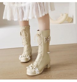 Ladies Winter Lovely Round Toe Mid Calf Military Riding Boots Beige 3 $26.46 Boots