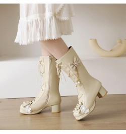 Ladies Winter Lovely Round Toe Mid Calf Military Riding Boots Beige 3 $26.46 Boots