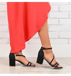 Chunky Heel Sandals for Women pink pink heels for women sexy clear heels for women chunky heel Z 03-black $20.95 Sandals