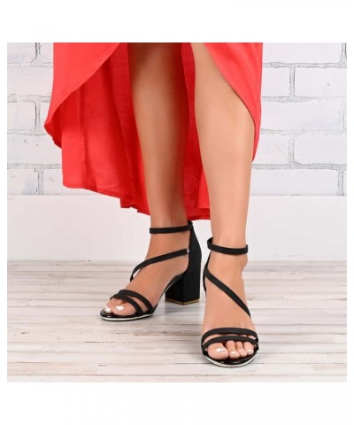 Chunky Heel Sandals for Women pink pink heels for women sexy clear heels for women chunky heel Z 03-black $20.95 Sandals