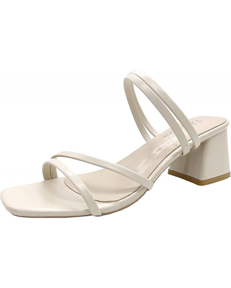 Women's Summer High Heeled Thick Heeled Open Toe Sandal With Square Head Shoes Size 8 Womens Sandals White $12.81 Sandals