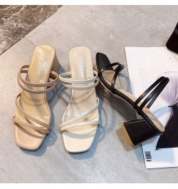 Women's Summer High Heeled Thick Heeled Open Toe Sandal With Square Head Shoes Size 8 Womens Sandals White $12.81 Sandals