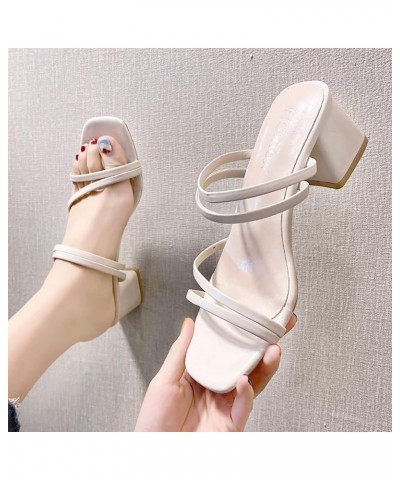 Women's Summer High Heeled Thick Heeled Open Toe Sandal With Square Head Shoes Size 8 Womens Sandals White $12.81 Sandals