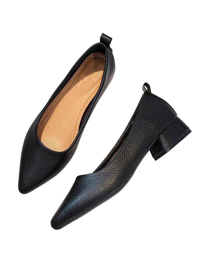 Women's Chunky Low Heel Pumps Basic Work Office Flat Shoes Slip on Pointed Toe Comfortable Court Shoes Black $17.29 Pumps