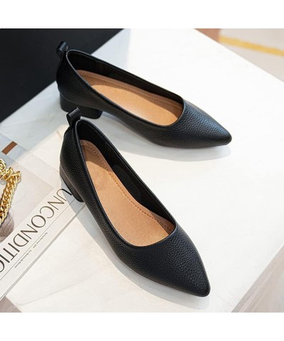 Women's Chunky Low Heel Pumps Basic Work Office Flat Shoes Slip on Pointed Toe Comfortable Court Shoes Black $17.29 Pumps