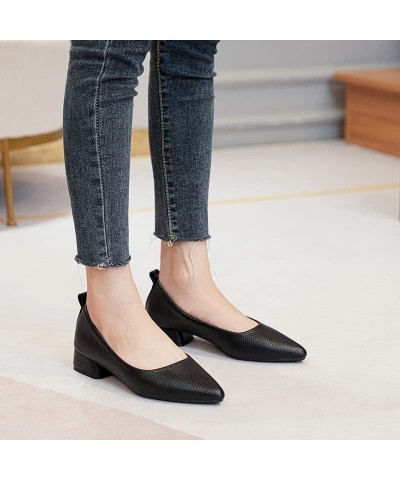 Women's Chunky Low Heel Pumps Basic Work Office Flat Shoes Slip on Pointed Toe Comfortable Court Shoes Black $17.29 Pumps