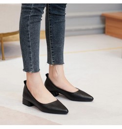 Women's Chunky Low Heel Pumps Basic Work Office Flat Shoes Slip on Pointed Toe Comfortable Court Shoes Black $17.29 Pumps