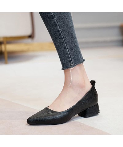 Women's Chunky Low Heel Pumps Basic Work Office Flat Shoes Slip on Pointed Toe Comfortable Court Shoes Black $17.29 Pumps