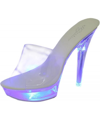 Casual New Slipper Lady Slides With Square Head Transparent Sexy High Heeled Shoes With Colorful Wedge Sandals Boho Blue $19....