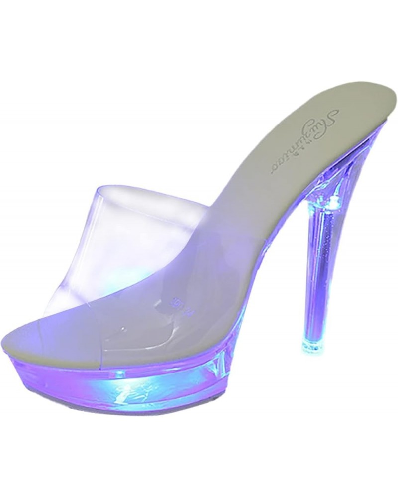 Casual New Slipper Lady Slides With Square Head Transparent Sexy High Heeled Shoes With Colorful Wedge Sandals Boho Blue $19....