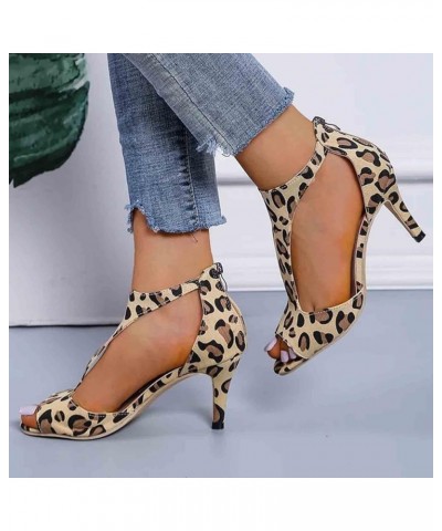 Women's Foreign Trade Leopard Print Sandalssimple Fashion Back Zipper Large Side Empty Wide Width Sandals for Women 9w Yellow...