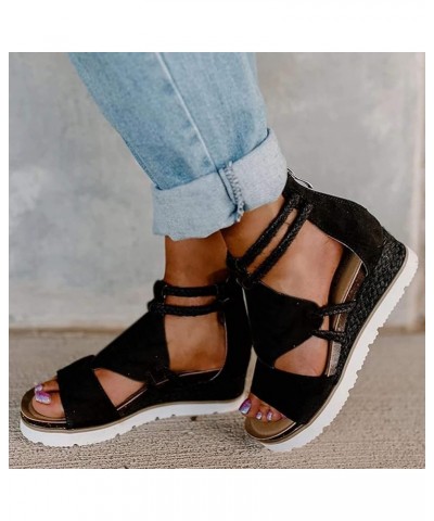 gladiator sandals for women wide width rhinestone wedges women Hollow Closed Toe Sandals thong sandal Z 14-black $18.23 Sandals