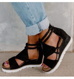 gladiator sandals for women wide width rhinestone wedges women Hollow Closed Toe Sandals thong sandal Z 14-black $18.23 Sandals