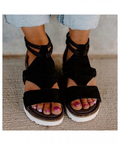 gladiator sandals for women wide width rhinestone wedges women Hollow Closed Toe Sandals thong sandal Z 14-black $18.23 Sandals