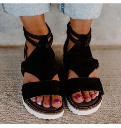 gladiator sandals for women wide width rhinestone wedges women Hollow Closed Toe Sandals thong sandal Z 14-black $18.23 Sandals