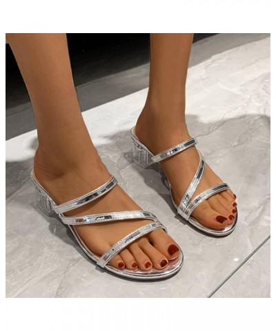 Sandals Women Dressy Summer Women Sandals Summer New Pattern Fashion Pure Color Simple Transparent Square Heel Casual Slip On...