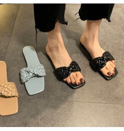 Woven Sandals with Bow Women's Square Toe SandalsOpen Weave Flats Slip Women Summer Sandals Slippers On Cute Sandals for Wome...