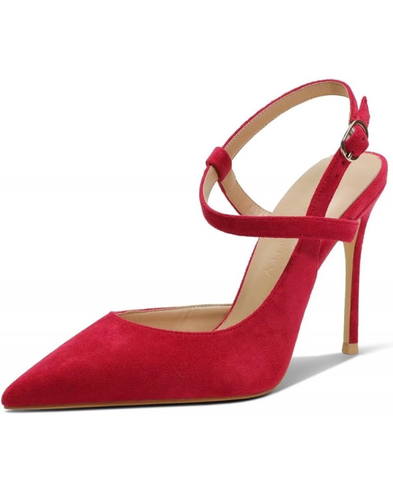 Women's pumps-high heel shoe-needle-pointed toe-buckle ankle strap 40-CHC-19 9 Red $26.32 Sandals