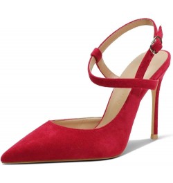 Women's pumps-high heel shoe-needle-pointed toe-buckle ankle strap 40-CHC-19 9 Red $26.32 Sandals