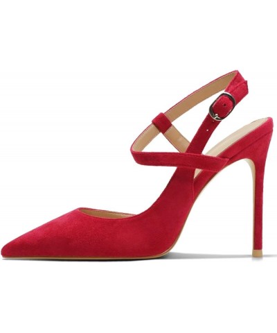 Women's pumps-high heel shoe-needle-pointed toe-buckle ankle strap 40-CHC-19 9 Red $26.32 Sandals