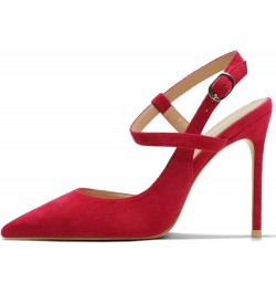 Women's pumps-high heel shoe-needle-pointed toe-buckle ankle strap 40-CHC-19 9 Red $26.32 Sandals