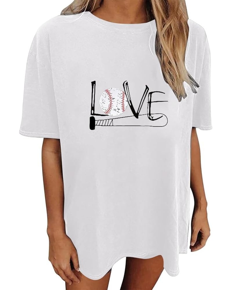 Women's Casual and Fashionable Baseball Love Letter Print Crew Neck Oversized T Shirt 2 Shirt White $9.70 Sandals