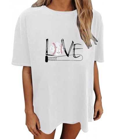 Women's Casual and Fashionable Baseball Love Letter Print Crew Neck Oversized T Shirt 2 Shirt White $9.70 Sandals