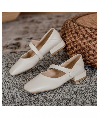 Women's Ankle Strap Buckle Closure Square Toe Mary Janes Mid Thick Heel Comfortable Soft Leather Working Dress Pumps Shoes Wh...