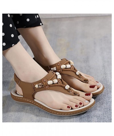 Women Bohemian Beaded Wedge Sandals Casual Breathable Open Toe Soft Bottom Flip Flops Non Slip Elastic Band Brown 6.5 $21.11 ...