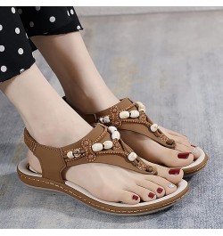 Women Bohemian Beaded Wedge Sandals Casual Breathable Open Toe Soft Bottom Flip Flops Non Slip Elastic Band Brown 6.5 $21.11 ...