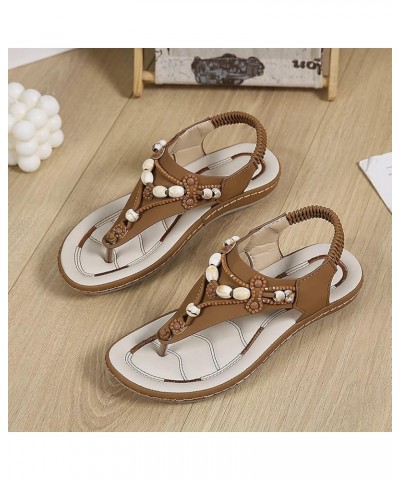 Women Bohemian Beaded Wedge Sandals Casual Breathable Open Toe Soft Bottom Flip Flops Non Slip Elastic Band Brown 6.5 $21.11 ...