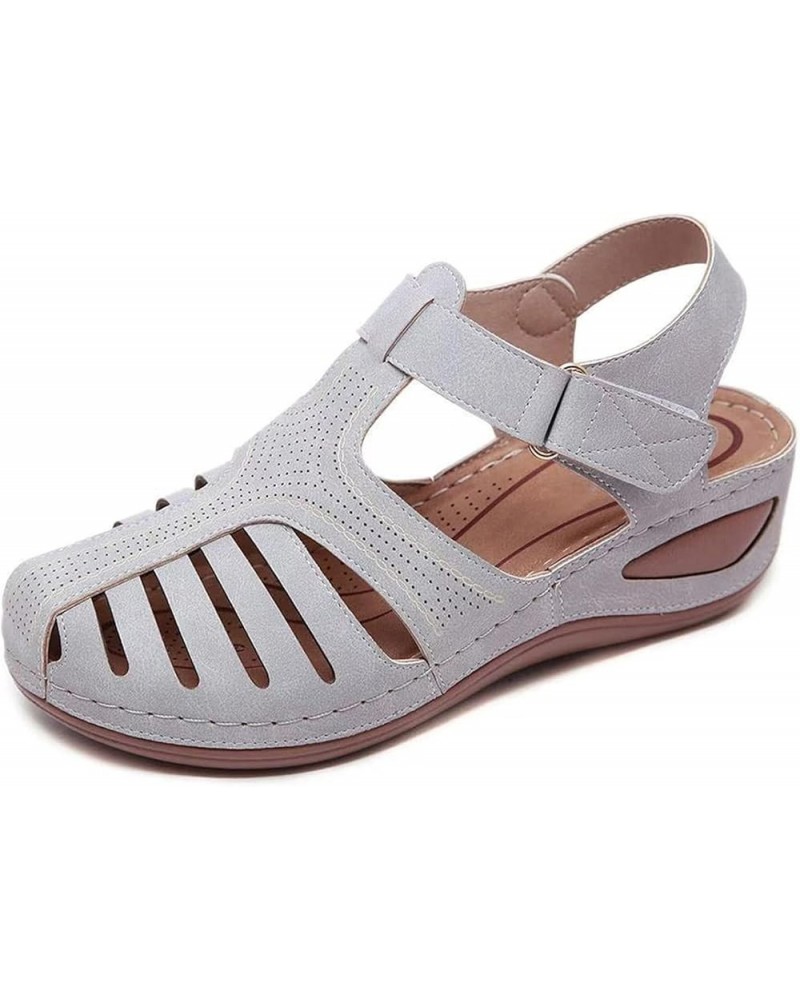 Sandals for Women Closed Toe Hollow Wedge Sandals Soft PU Leather Closed Toe Vintage Anti-Slip Sandals Closed Toe Sandals for...