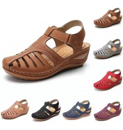 Sandals for Women Closed Toe Hollow Wedge Sandals Soft PU Leather Closed Toe Vintage Anti-Slip Sandals Closed Toe Sandals for...